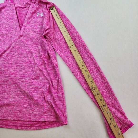 Under Armour Sweatshirt Women Medium Pink Heather Hoodie Vneck Running - Picture 4 of 7
